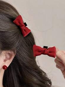2pcs Women's Fashionable And Sweet Small Bow Clip, Red And Black Bow Clip, Half Tied Hair At The Back Of The Head, Hair Claws, Bangs, Side Clip Clip, Hair Clip, Headband, Hair Accessory