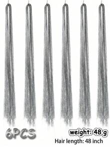 48英寸仙女闪光接发，全息闪光发丝，耐热闪亮发饰，适合圣诞节、新年派对