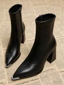 2026 Spring And Autumn New Fashion Elegant Women's Boots, Chunky Heel High Heel Pointed Toe Ankle Boots, Stylish For - màu đen - Xem 2