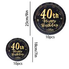 10件/20件/40件/50件 40歲生日裝飾 中性 40歲生日快樂 黑金色 7英吋與9英吋紙盤 餐具 適用於40歲生日派對 女性 男性 40週年紀念品 40週年一次性甜點盤 40週年紀念盤 中性復古40歲生日裝飾 - 彩色 - 查看 3
