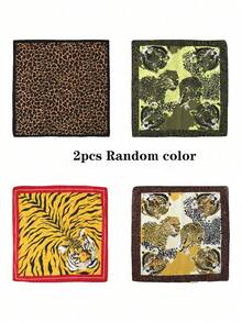 2条经典豹纹印花头巾，男女通用街头时尚发带，发巾，颈巾配饰 - 彩色 - 查看 12