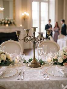 1Pc/Set Five-Arm Spiral-Patterned Candlestick. Made Of Metal, It Forms A Complete Candlestick. The Overall Design Embodies A European-Style Light Luxury Aesthetic; The Base And The Edges Of The Candle Cups Feature Delicate Engraved Patterns, And The Arms Are Crafted With Curling Spiral Motifs. - Multicolor - View 7