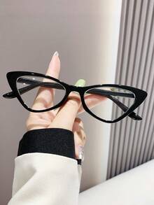 Cat Eye Computer/Gaming/TV/Mobile Phone Glasses, Plastic Frame, Reduce Eye Fatigue, Light, Fashion Optical Glasses, Non-Prescription - Clear - View 1