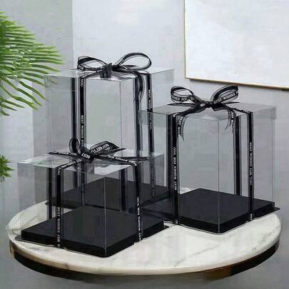 1个派对/节日礼盒，单层/双层/三层收纳盒，情人节礼盒，透明防尘派对礼品包装盒，透明装饰盒，适用于节日派对、情人节礼盒装饰包装、鲜花鞋子PET礼盒（不含丝带）