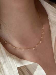 1pc Women's Necklace, Layered Beach Style Stainless Steel Mini Devil's Eye Tassel Pendant Necklace, Fashion Eye Jewelry Gift - Yellow Gold - View 1