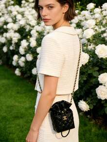 CHANEL 奢华女士迷你化妆包：方形盒式化妆包，配有链条肩带，可斜挎或单肩背，是送给女性的理想高端奢华礼物，日常化妆品收纳包，旅行、通勤和约会必备洗漱包，时尚女士美容整理配件。 - 黑色 - 查看 4