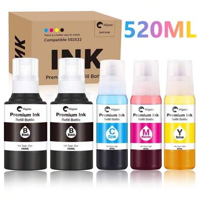Hiipoo Refill Ink Bottle Replacement For Epson 502522 Compatible With Ecotank Printers ET-2750 ET2720 ET-2803 ET-2800 ET-3750 ET-4750 ET-3760 ET-4760 ET-2850 ET-4800 ET-3700 ET-15000 Printer