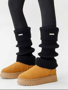 1双护腿袜，可搭配靴子，保暖舒适，Y2K冬季时尚金属标签翻边袜，适合女性，情人节和狂欢节装扮，秋冬季抓绒袜，JK辣妹靴子护腿套，小腿保暖。