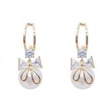 1 Pair Luxury Unique Design Pearl Bow Earrings, Fashionable Earrings For Women - White - View 3