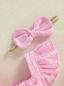 Baby Girl 1st Birthday Clothes One Year Old Tulle Romper Flying Sleeve Bodysuit Cake Smash Outfits - 藕粉色 - 查看 6