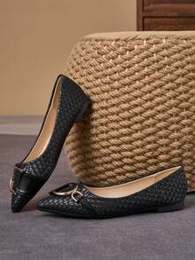 WHDXY Women's Black Versatile Metal Buckle Pointed Toe Shoes, Comfortable For Commuting And Daily Wear - Graphite Black - View 6