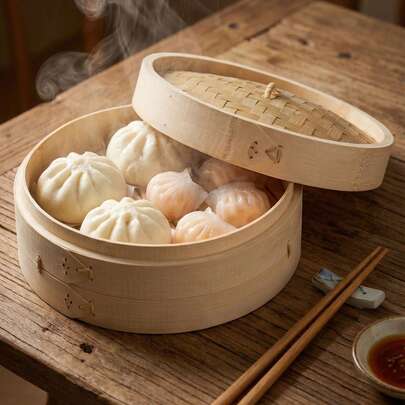 SERAPHINEX Vaporera De Bambú Natural, Diseño De Una Capa Con Tapa, Tamaño 25*10 Cm, Vaporera Tradicional Hecha A Mano, Transpirable Y Sin Acumulación De Agua, Ideal Para Cocinar Al Vapor Panes Al Vapor, Dumplings Y Aperitivos, Herramienta De Cocina Para El Hogar, Apta Para Usar Con Ollas Y Placas De Cocción