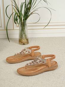 女士棕色厚底凉鞋，夏季鞋 - 棕色 - 查看 5