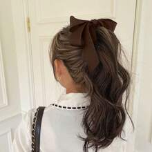 1件女款黑白配色色塊壓克力多層蝴蝶結緞面布料直夾式馬尾香蕉髮夾，優雅髮飾，適合日常穿搭、約會、外出、聚會 - 彩色 - 查看 2