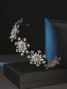 1pc Elegant Women's Crystal Snowflake Rhinestone Headpiece, Graceful Bridal Wedding Headpiece, Party Accessory - Silver - View 4