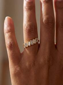 1 chiếc nhẫn bạc 925 cao cấp nhiều tầng đính đá Cubic Zirconia, hoàn hảo cho các sự kiện trang trọng, tiệc tùng và các dịp khác, món quà trang sức tinh tế dành cho phụ nữ. - Vàng - Xem 7