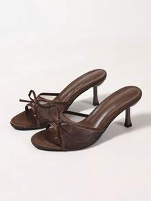 Women's Breathable Mesh Open Toe High Heel Sandals, Bowknot Decor, Versatile Minimalist Style Summer New Arrival