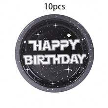 10pcs/20pcs/40pcs/50pcs,Disposable Paper Plates For Starry Sky Themed Birthday Party Decorations, Black Galaxy Spaceship 7-Inch And 9-Inch Paper Plates, Starry Sky Themed Birthday Party Supplies & Gifts - Multicolor - View 9