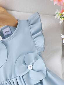 1pc Baby Girl Cute Flutter Sleeve Dress, Thin Summer Style - Baby Blue - View 4