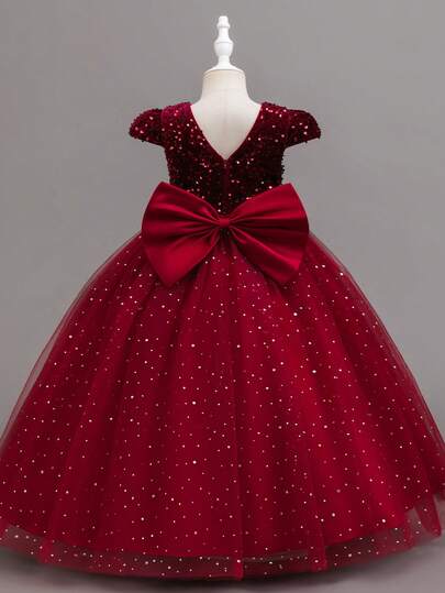Elegant Glittery Printed Fluffy Tulle Princess Dress, Suitable For Graduation Ceremony, Holidays, Wedding Party
