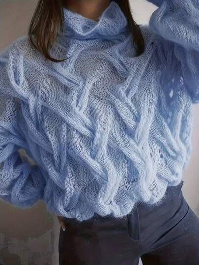 Kadınlar için Delikli Kazak, Şeffaf Yarım Balıkçı Yaka Örgü Bluz, Bol ve Rahat Kesimli Kazak, İlkbahar ve Sonbahar Başları İçin Uygun, Romantik Bir Atmosfer Yaratıyor