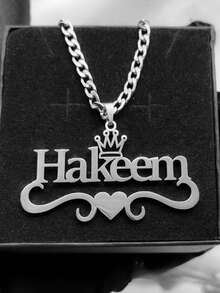 Customized Name Crown Heart Necklace, Personalized Nameplate Pendant Necklace On Cuban Chain, Suitable For Daily Wear All Year Round, Best Gift For Family And Friends - Multicolor - View 4