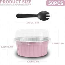 50Pcs Mini Aluminum Foil Cupcake,5oz Baking Cups With Lids,Mini Cake Pans Disposable,Loaf Pans With Lids,Disposable Ramekins,Tin Cups Containers For Cupcake,Pudding,Muffin,Cheesecake (50, Pink - MàuF - Xem 2