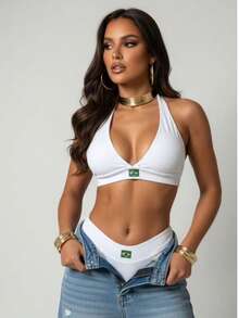 High-Waisted Bikini With Hot Pants/High-Waisted Set - Fits Sizes 38 To 42. Modern And Chic. BRAZIL/World Cup 2026. Casual, Sensual, Beach, Vacation, Sports, Night, Office. - trắng - Xem 1