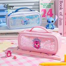 Disney Stitch Liquid Glitter Large Capacity Pencil Case, High-Quality Zipper Stationery Box, Portable Pencil Holder, Multi-Functional Stationery Bag, Great Gift