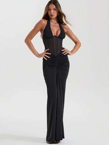 Women's 2026 New Arrival Sexy Dress - Tie - Up Detail, Backless, Ruched & Bodycon Style - màu đen - Xem 2