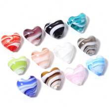 5pcs Of 15mm Striped Heart Czech Glass Loose Spacer Beads, Suitable For Handmade Bracelets, Earrings, Necklaces, And Phone Chain Accessories. - 5pcs/pack - View 7