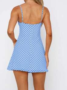 Đầm Valentine cho nữ - Đầm ngắn mùa hè với dây đeo mảnh, họa tiết chấm bi và hình in gợi cảm. Đầm màu vàng, đầm dự tiệc sinh nhật, đầm đi chơi, đầm dự đám cưới, đầm đi biển, đầm chấm bi đen thanh lịch cho kỳ nghỉ. - Màu xanh lam - Xem 4