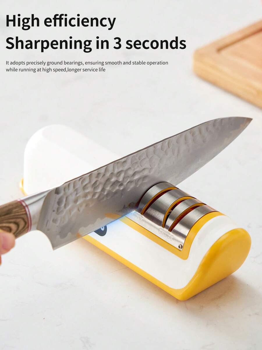 1pc Electric Knife Sharpener, Automatic Kitchen Knife Sharpener, Electric Professional Kitchen Knife Sharpening Tool, Fully Automatic Tableware Kitchen Knife Sharpener, Suitable For All Knives, Whetstone, Blade Grinder, Non-Slip Bottom. - Multicolor - View 1