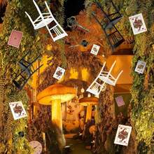 Soulchen 20 Pcs Wonderland Tea Party Decoration Paper Chair Skeleton Key And Poker Card Hanging Banner Wonderland Garland Decoration Background For Birthday Baby Shower Party Supplies - ColorE - 查看 1