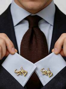 Customized Initial Cufflinks, Premium Cufflinks, Groom Jewelry, Wedding Gift, Perfect Boyfriend Gift, Valentine's Day Gift, Birthday Gift, Christmas Gift, Halloween Gift, New Year Gift - Gold-style 2 - View 6