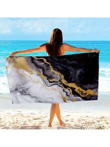 速干超细纤维沙滩巾 - 轻便，黑色大理石纹，适合游泳和旅行，可机洗 - 彩色 - 查看 7