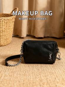 黑色方形链条包，经典Logo设计，DIY手工改造包，复古高端腋下/肩背包，奢华女士手提包 - 黑色 - 查看 5