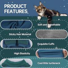 1pc Velvet Cat Clothes, 4-Leg Long Sleeve Cat Pajamas, Anti-Shedding Kitten , Universal Post-Op Recovery Suit, Wound Protection Anti-Lick, Cat Hair Dispersal Prevention Outfit, Suitable For Small, Medium And Large Cats - Blue - View 4
