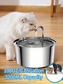 1个3.2升/108盎司/0.85加仑不锈钢大容量宠物饮水器，适用于中小型犬猫，自动饮水，USB供电（不含适配器） - 3.2L - 查看 12
