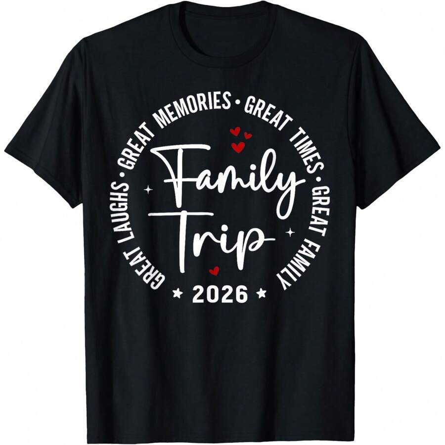 Family Trip Vacation 2026 Matching Group T-Shirt - 黑色 - 查看 1
