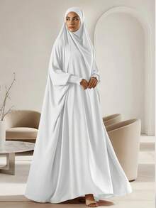 一件式穆斯林头巾和长袍，宽松长袍，袖子采用弹性设计，私密性高，优质穆斯林女性祈祷头巾，伊斯兰服饰头巾 - 彩色 - 查看 4