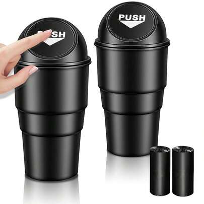 2 piezas bote de basura para carro con 2 rollos bolsas portátil cubo de basura para coche mini cubo de basura para coche con tapa accesorios para auto para mantener el automóvil limpio y ordenado
