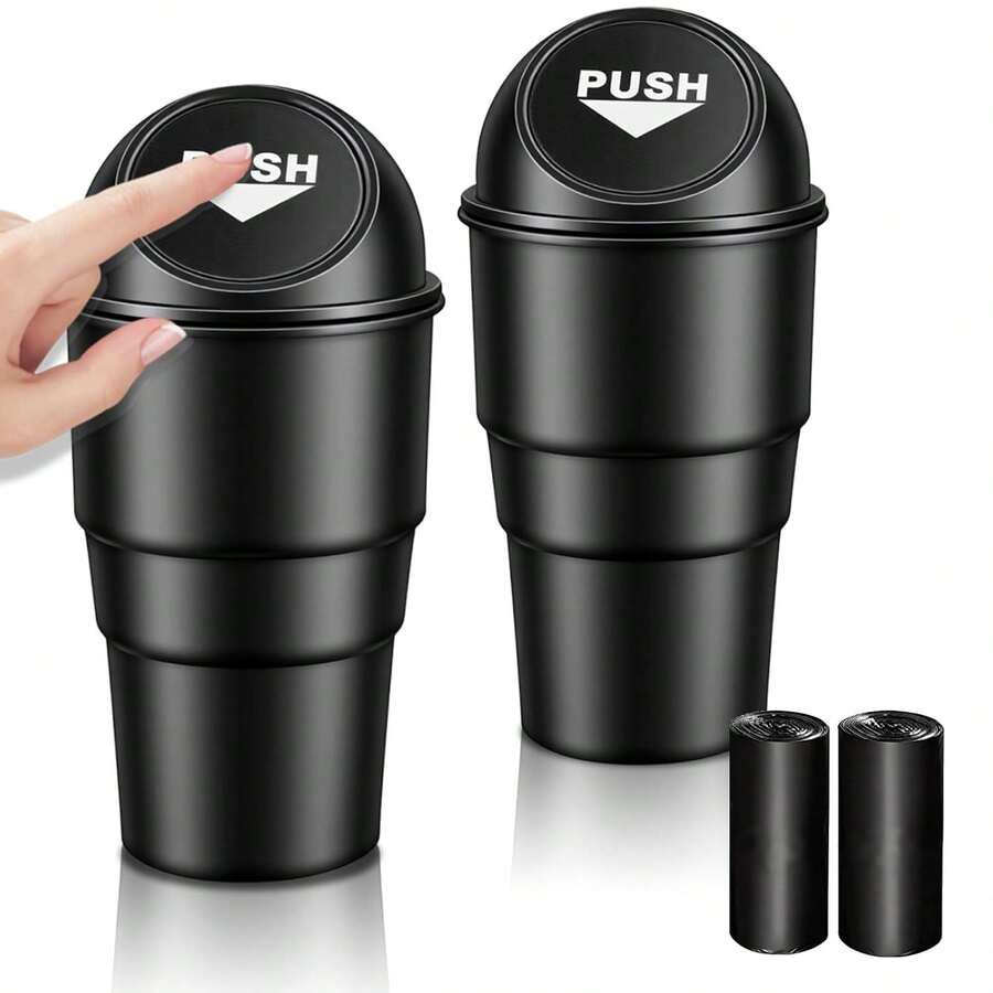 2 piezas bote de basura para carro con 2 rollos bolsas portátil cubo de basura para coche mini cubo de basura para coche con tapa accesorios para auto para mantener el automóvil limpio y ordenado - 300 ml - 19 x 10 x 22,4 cm - Ver 1
