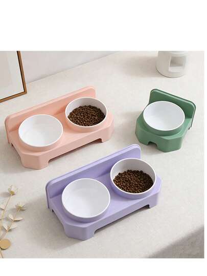 1个猫碗，倾斜式双用途猫狗食物水喂食碗，保护颈部，防溢漏