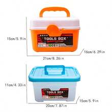 儿童建筑工具箱玩具套装，包含玩具钻头、拆卸工具和螺丝刀，培养儿童动手能力，模拟维修工具，可用于修理家用玩具，拼装玩具，男孩女孩皆宜的礼物，圣诞礼物 - 橘色 - 查看 5