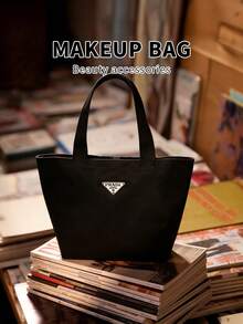 Prada Women's Canvas Tote Bag, Handbag, Travel Essential, Shoulder Bag, Storage Bag, Commuter Bag, Office Bag - Black - View 7