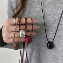 1pc Fashion Versatile Long Beaded Wax Rope Necklace, Influencer Style Necklace, High-End Collarbone Chain - Pendant Necklace - View 1
