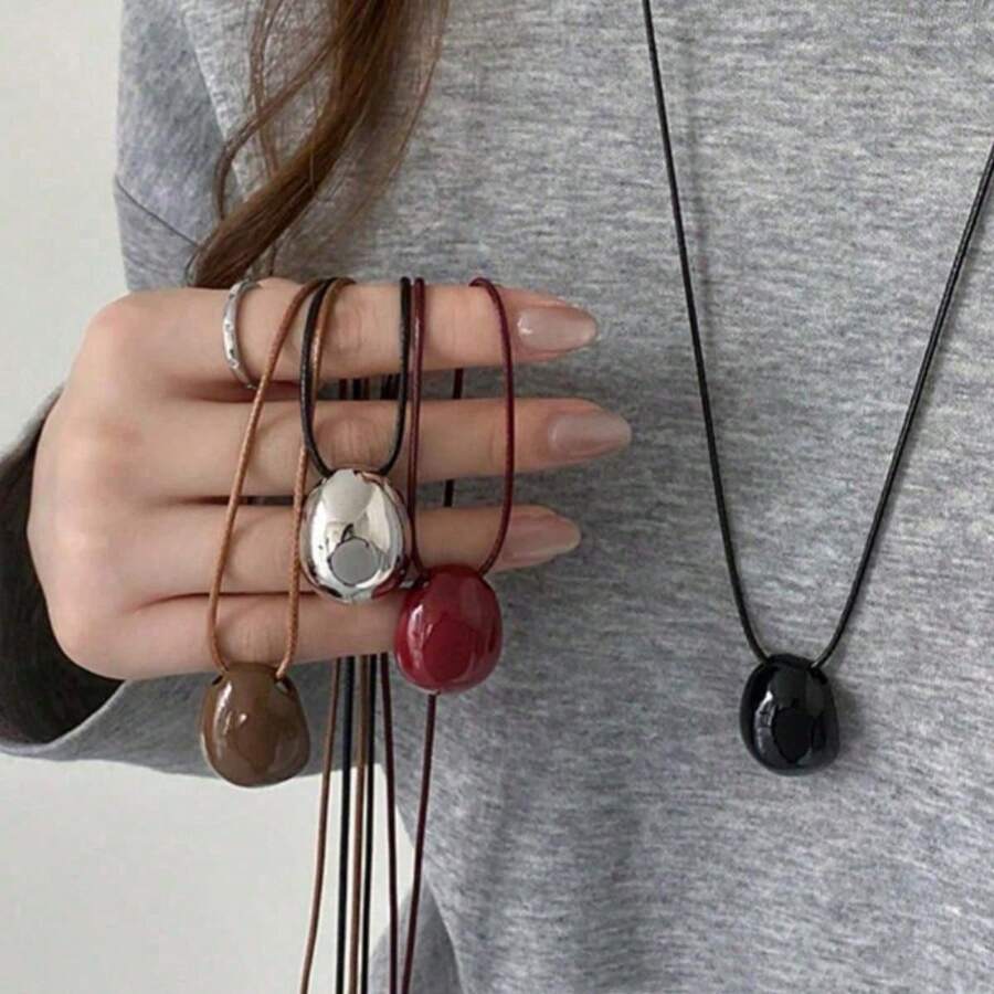 1pc Fashion Versatile Long Beaded Wax Rope Necklace, Influencer Style Necklace, High-End Collarbone Chain - Pendant Necklace - View 1