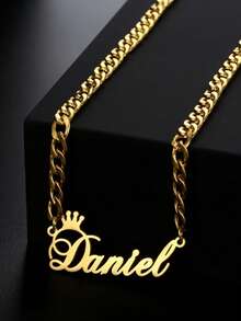 Customized Crown Name Necklace, Personalized Name Plate Pendant, Suitable For Men And Women, Cuban Chain Jewelry, Perfect Refined Gift - Multicolor - View 5