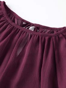 Women Sheer Chiffon Blouse Solid Color Ruffled Long Sleeve Loose Elegant Tops Streetwear - Burdeos - Ver 4